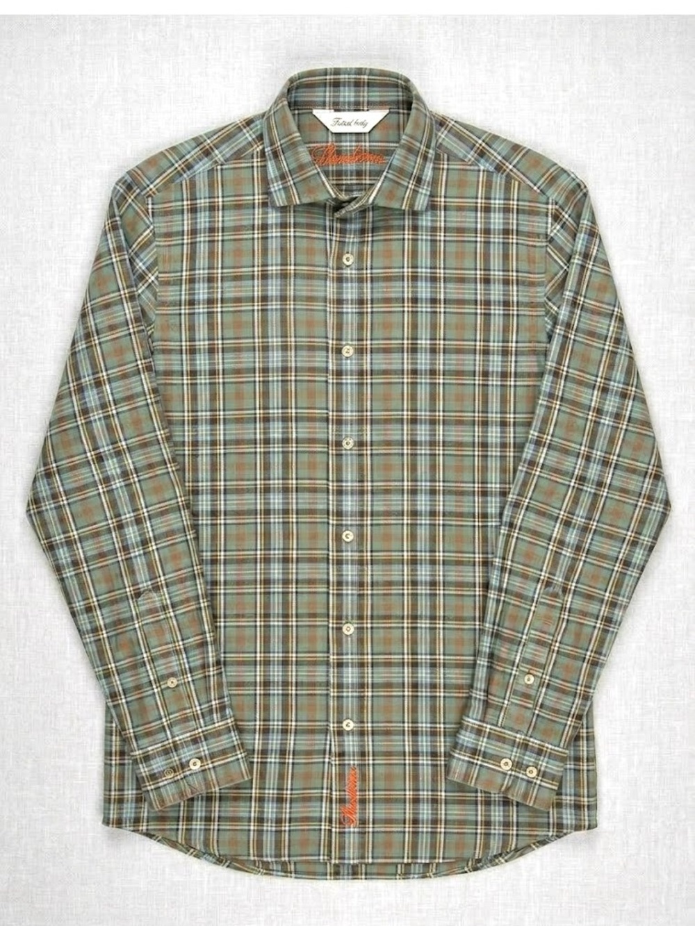 Stenströms Fitted Body Plaid Twofold Cotton Button Down Shirt Mens Large